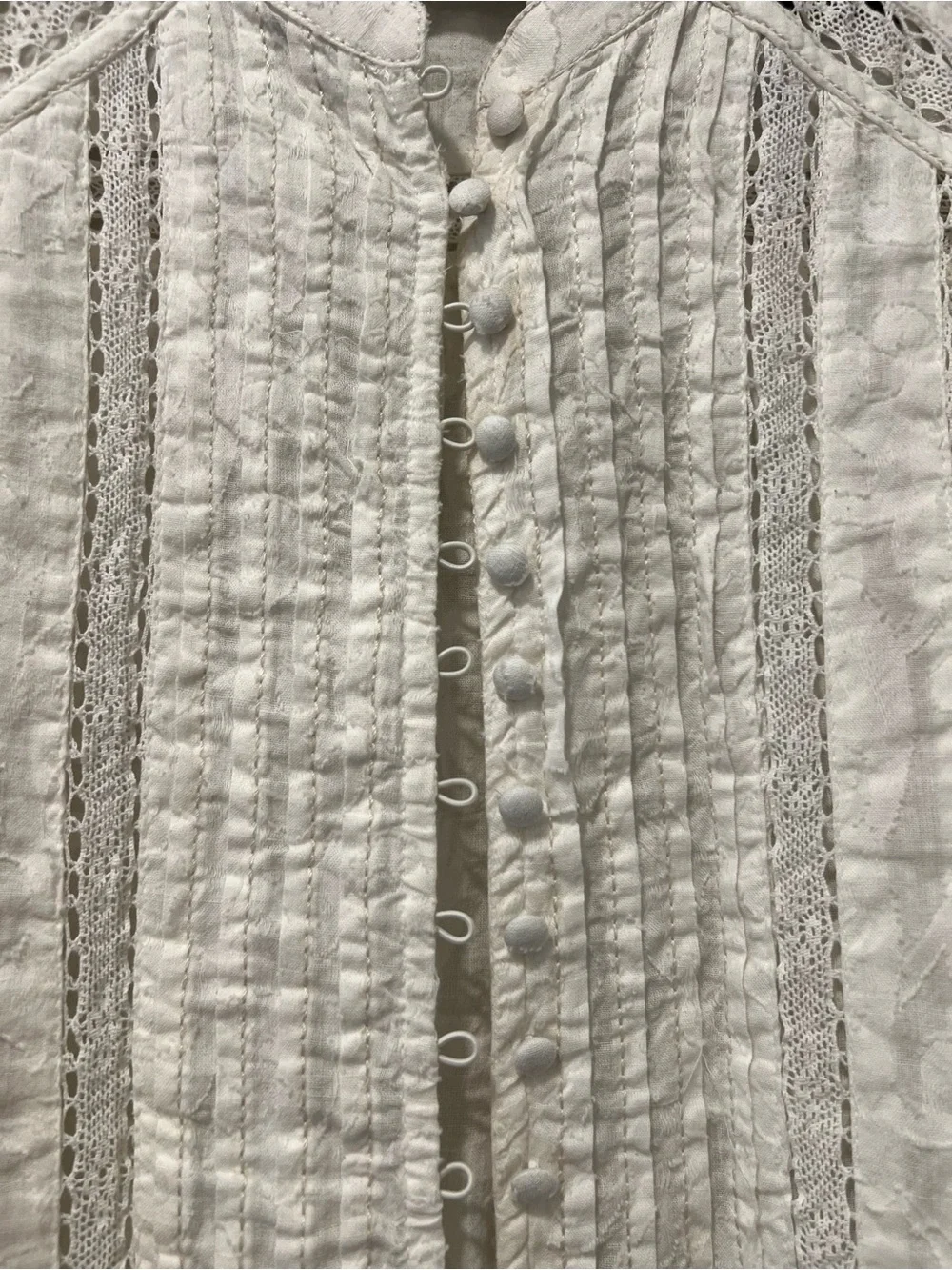 Free People Annabelle Blouse Ecru Ivory Lace Textured Button Front Top Large